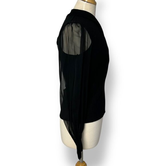 NWT Lola & Sophie Camille Twisted Neck Blouse Silk Chiffon Sleeves Black Sz XS - Picture 5 of 8